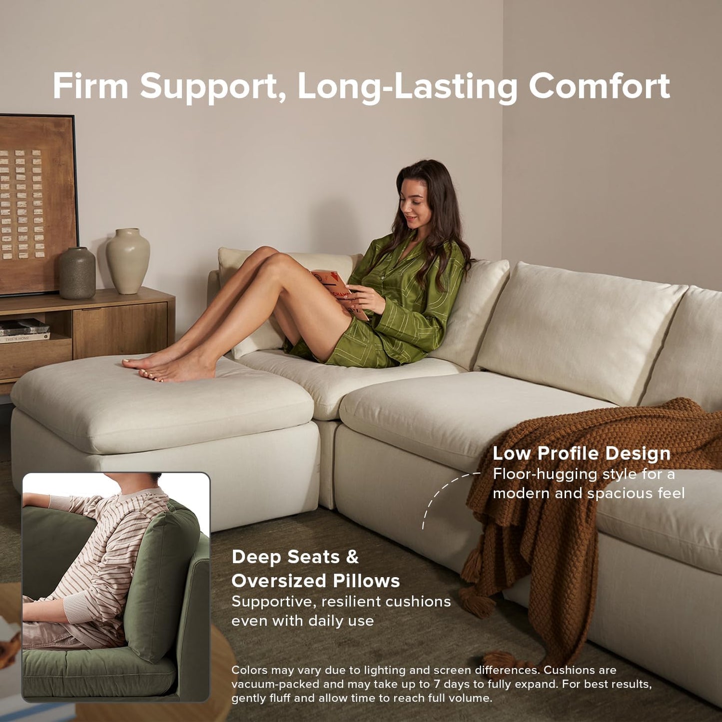 mopio Oversized Modular Sectional Sofa with Fully Removable Covers and Storage, Convertible U, L-Shaped and Sleeper Sectional, Modern Couches with Ottoman Chaise (Olive Green Velvet, 8 Seats, Sleeper)