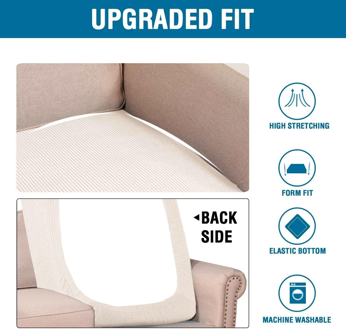 H.VERSAILTEX Super Stretch Individual Chaise Cover Sectional Couch Covers for L Shaped Sofa Both Left/Right Featuring Thick Jacquard Textured Twill Fabric (1 Piece Chaise Cover Large, Ivory)