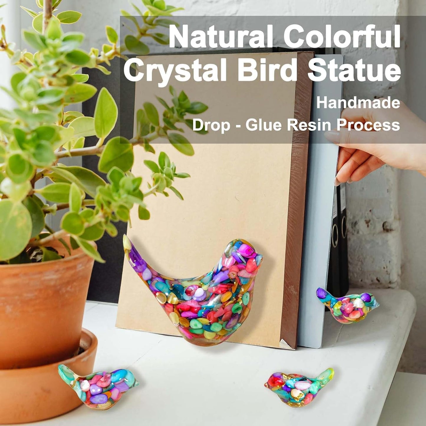 Crystal Bird Figurines, Resin Animal Statues, Miniature Decorative Gravel Birds, Home Decor (4PCS-Colorful)