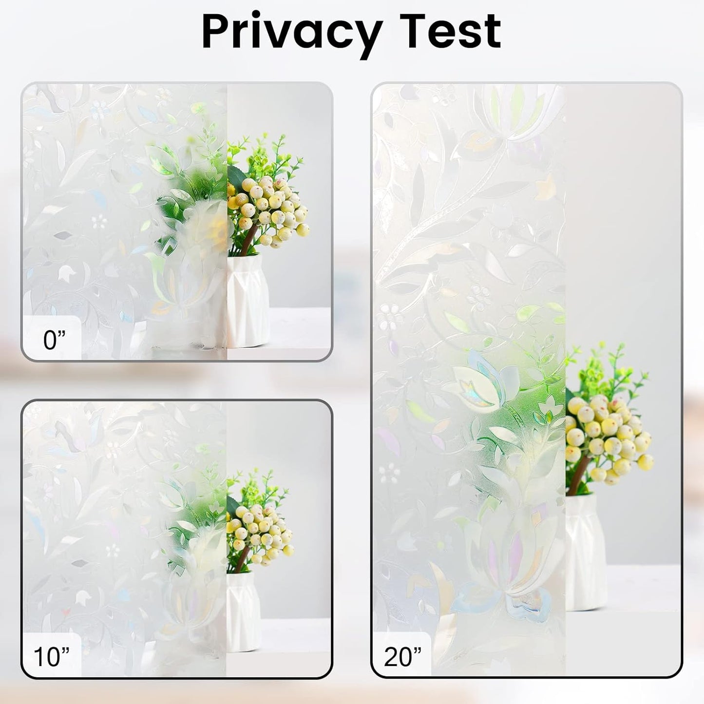 DOWELL Window Privacy Film, 3D Stained Glass Rainbow Films, Decorative Window Vinyl Sun Blocker Door Covering, Static Cling Non-Adhesive Glass Sticker for Home, Blooming Flowers, 35.4"x157.4"