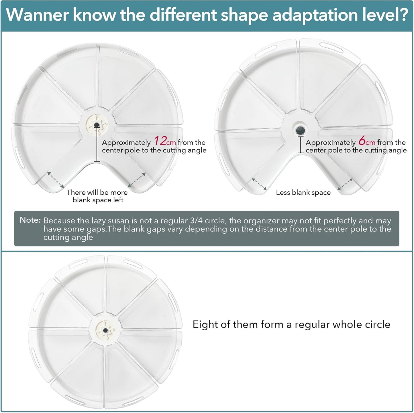 Oubonun Lazy Susan Organizers Set of 8, 11.6’’ x 10.2’’ x 4.1’' Plastic Transparent Kitchen Cabinet Storage Bins with Handle, 4.1" Deep Container, 1/8 Wedge - Food Safe, without BPA