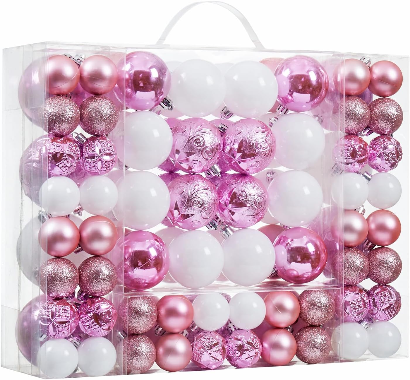 87-Pack Shatterproof Christmas Ball Ornaments Set, Christmas Tree Decorations with Hand-held Gift Package for Xmas Tree Holiday Wedding Party (Pink and White)