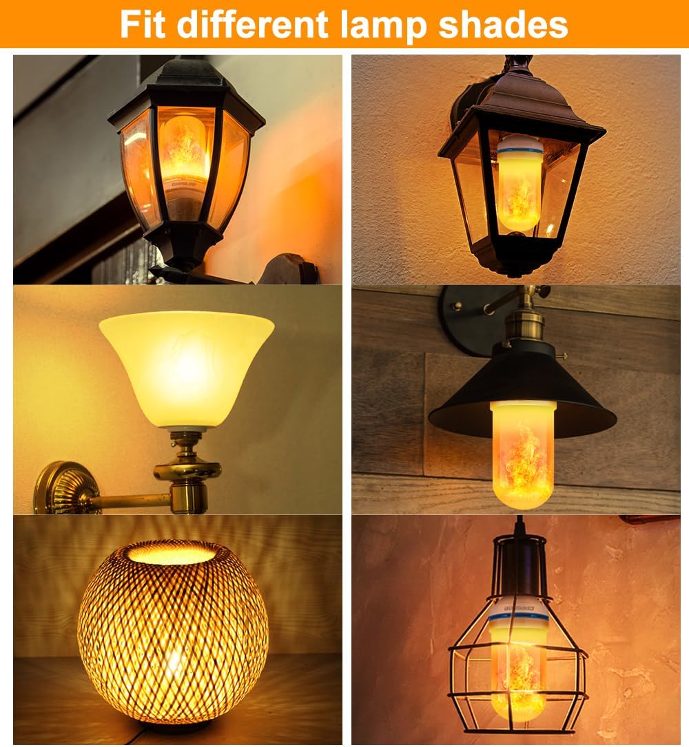 CPPSLEE Upgraded LED Flame Light Bulbs, 4 Modes Flickering Light Bulbs, E26 Base Fire Flame Bulb for Halloween Decorations Outdoor, Christmas Lights Patio Indoor Home Decor (Yellow, 4 Pack)