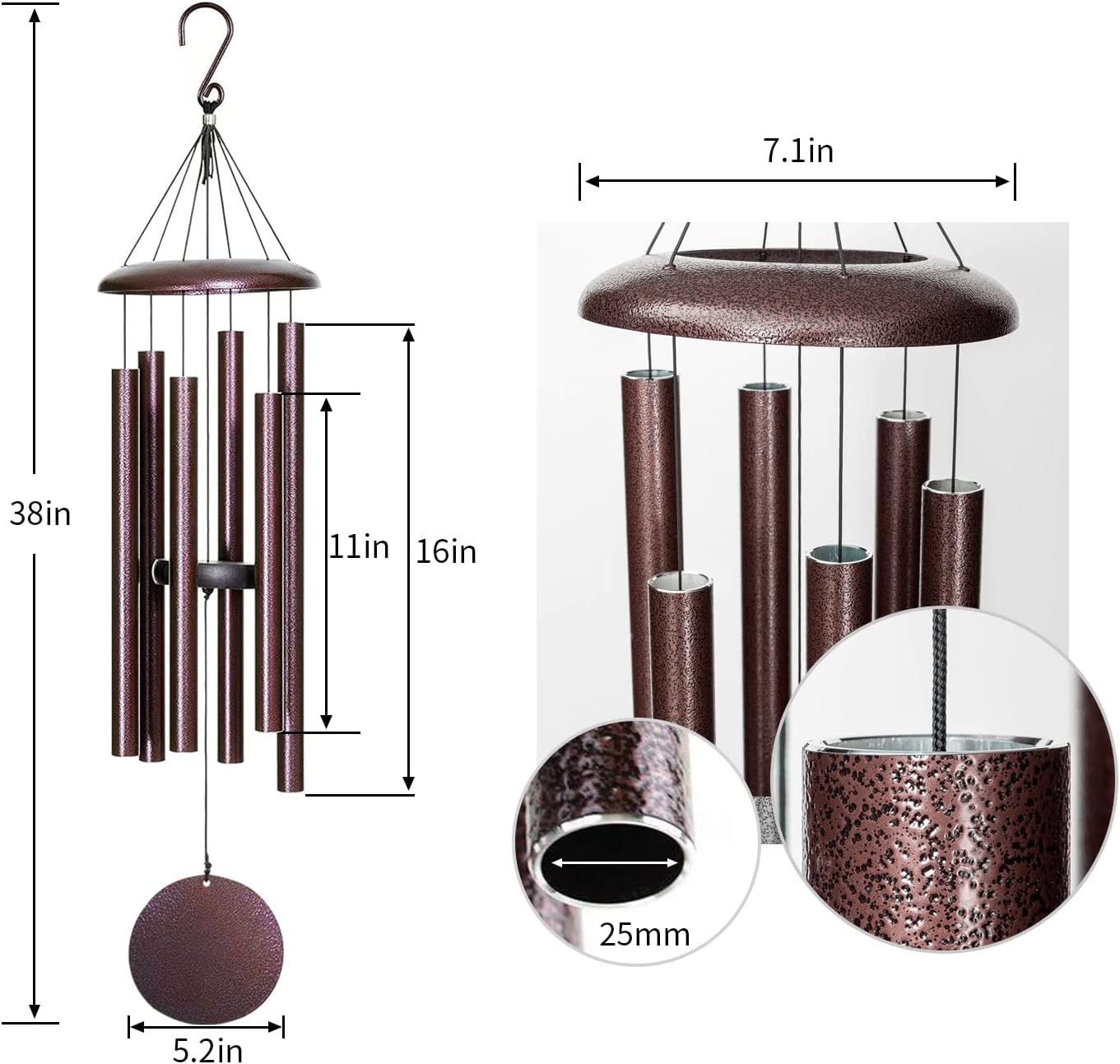 Wind Chimes for Outside Deep Tone, 38'' Large Memorial Wind Chimes Outdoor, Wind Chime Gifts for Garden Balcony Patio and Home Décor. Bronze