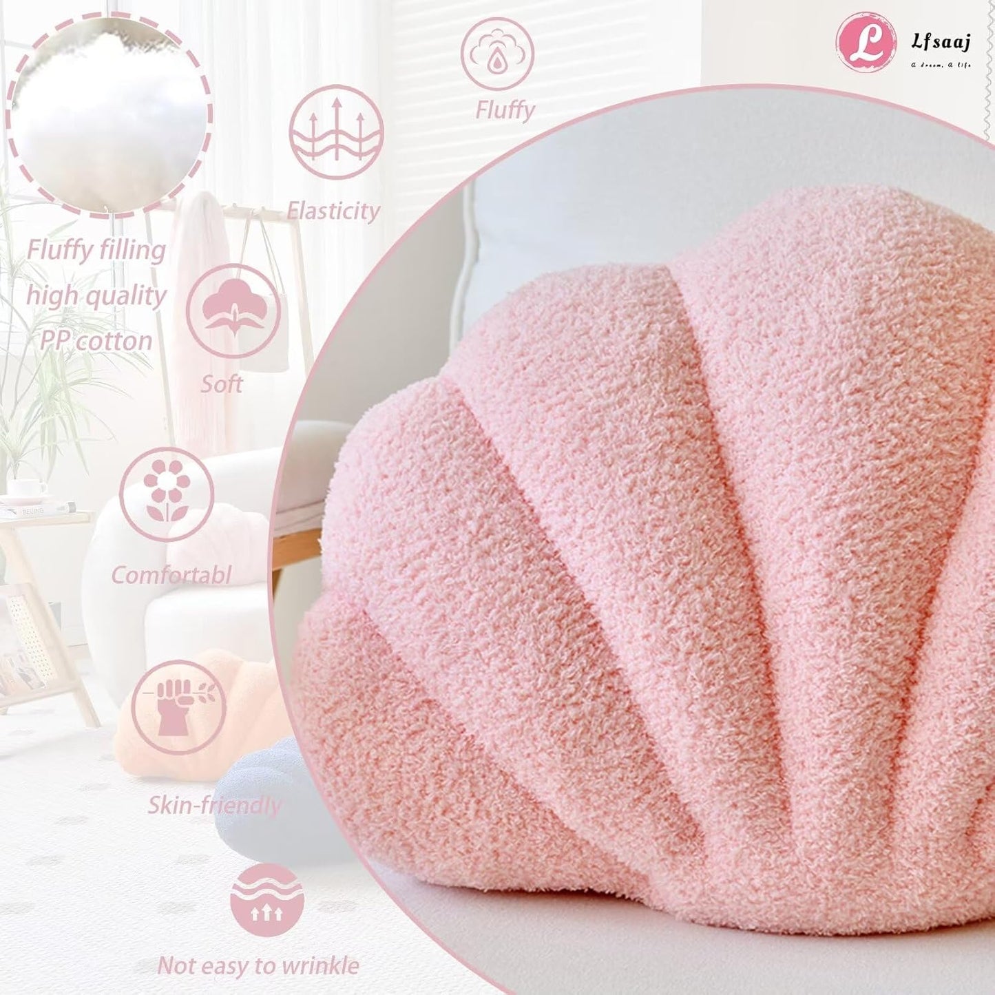 Pink Seashell Throw Pillows, Shell Shaped Throw Pillows, 18 Inch Soft Home Decorative Pillow Plush Cushion for Bed Couch Living Sofa Room Decor Accent Throw Pillow (Pink 18Inch)