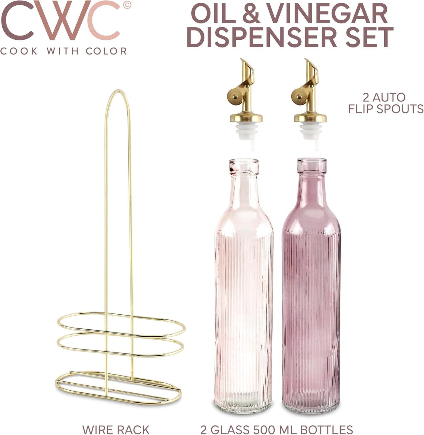 COOK WITH COLOR Glass Olive Oil Bottle Dispenser - 2 Pack- 17oz Oil and Vinegar Cruet - Olive Oil Carafe Decanter for Kitchen