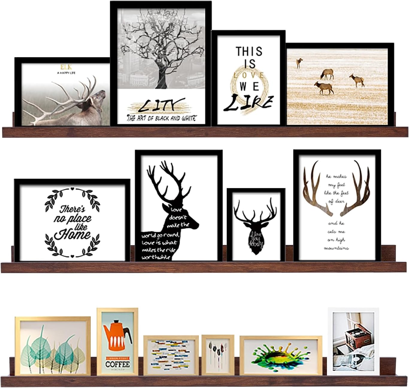 AZSKY Floating Shelves Wall Mount Deep Walnut for Wall Storage 36 Inch Rustic Picture Photo Ledge Shelf with Lip Nursery Book Shelves for Kids Room Bedroom Bathroom Living Room Kitchen Decor Set of 3