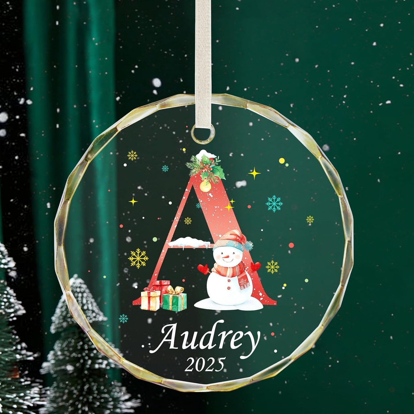 Personalized Christmas Ornaments with Initial Name, Acrylic Custom Monogram Initial A-Z Christmas Ornament 2025 for Kids Family Friends, Customized Letter Name Ornaments for Christmas Tree Decorations
