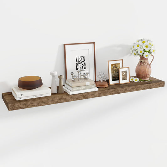 55 Inch Floating Shelves, 11.6 Inch Deep Floating Shelves for Wall, Floating Shelf with Invisible Brackets, Deep Shelves for Bathroom, Bedroom, Living Room, 1 Pack, Brown