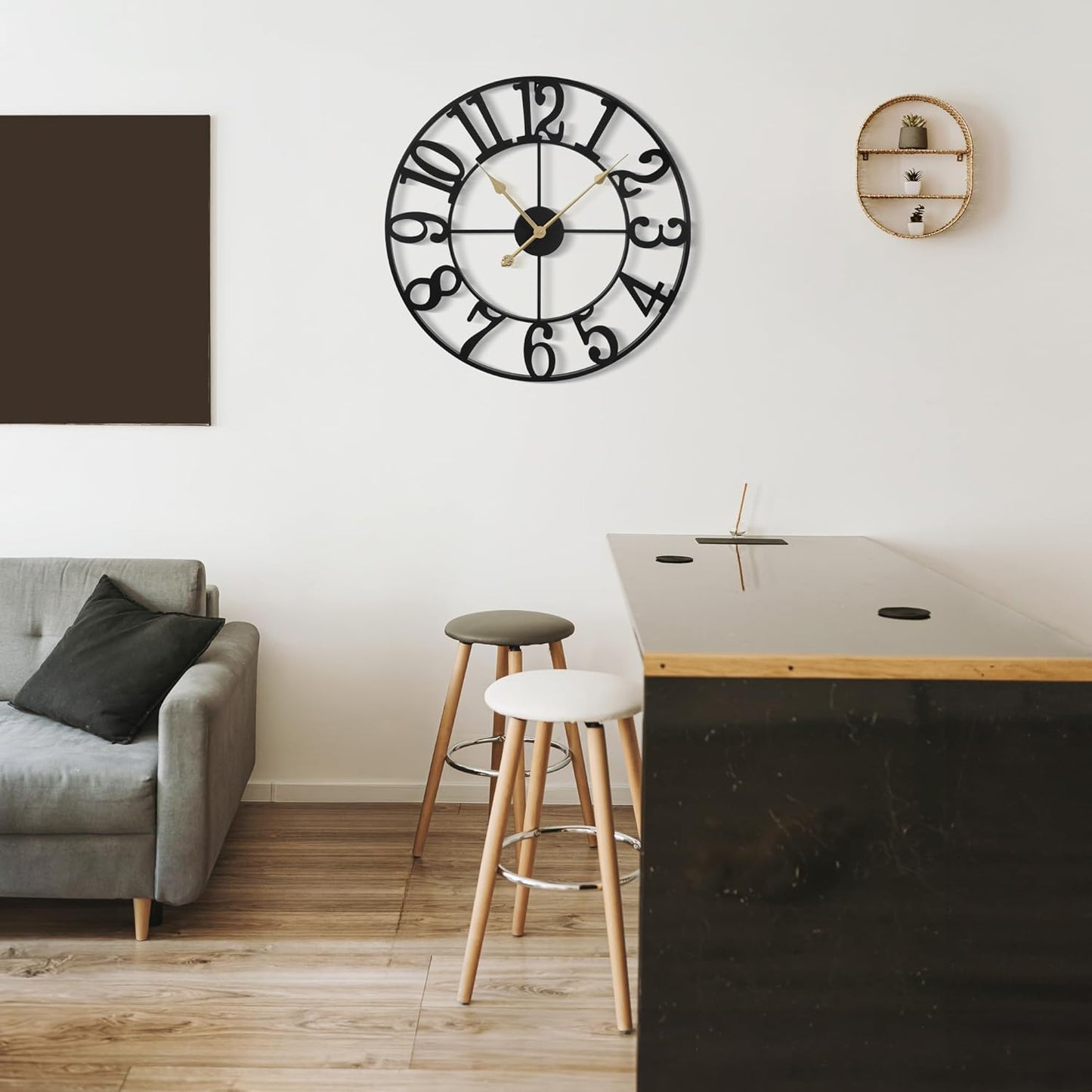Large Wall Clock for Living Room Decor - 60cm/ 24 Inches Silent Non-Ticking Metal Wall Clocks Battery Operated, Vintage Decorative Modern Wall Clock for Bedroom, Office, Farmhouse Decor