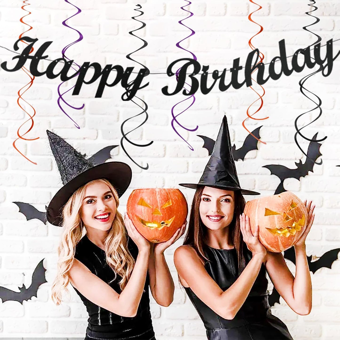 Black-Purple Orange Halloween Birthday Party-Decorations - 21pcs Happy Banner,Paper Lanterns Honeycomb,Tissue Pom Poms Flower Fan,Kids Classroom Hanging Streamers Garland Decor Supplies Huglony