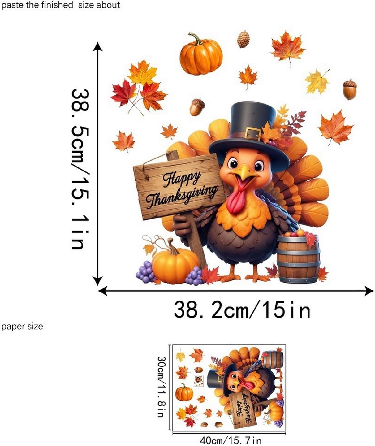 Fall Window Clings for Glass Thanksgiving Static Cling Window Decals 1PCS Turkey Pumpkin Maple Leaves Autumn Reusable Window Stickers Home School Office Decorations