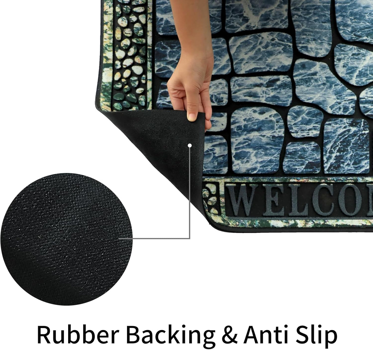 Door Mat Welcome Mat, Heavy Duty Door Mat 17.7 x 29.5 Inch Front Door Mat Rug Doormat for Outdoor Entrance Home Non-Slip Rubber Rug for Front Door, Outside, Entryway, Patio (Blue Welcome)