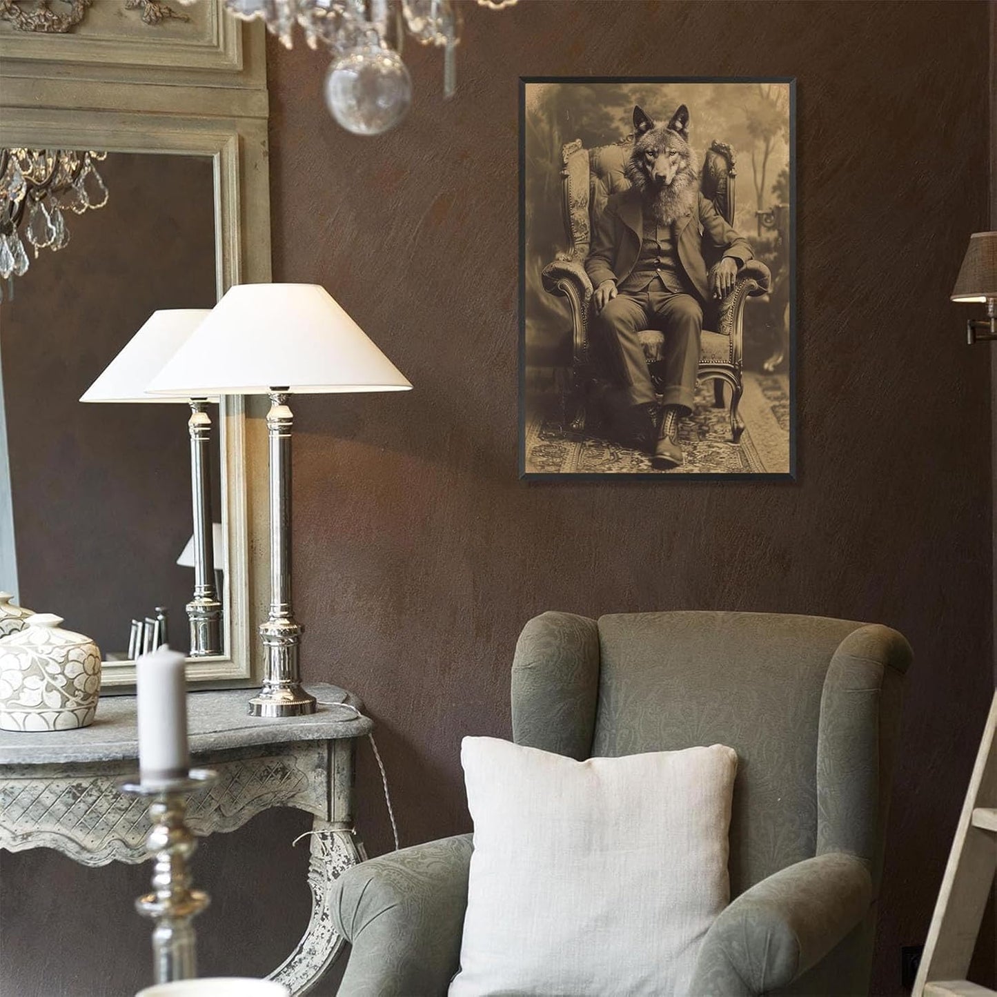 Werewolf Vintage Shoot Art Poster Print Canvas Wall Art Ideal for Dark Academia Gothic Occult Decor Living Room Bedroom Office Posters Decorations Creepy Picture 12X16inch Aluminum Framed