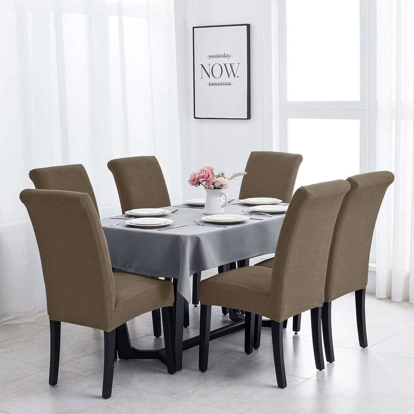 Joccun Chair Covers for Dining Room Set of 6,Dining Chair Slipcovers Stretch Dining Room Chair Covers Seat Protector,Washable Parsons Chair Cover for Home,Hotel,Banquet(Fossil,6 Pack)