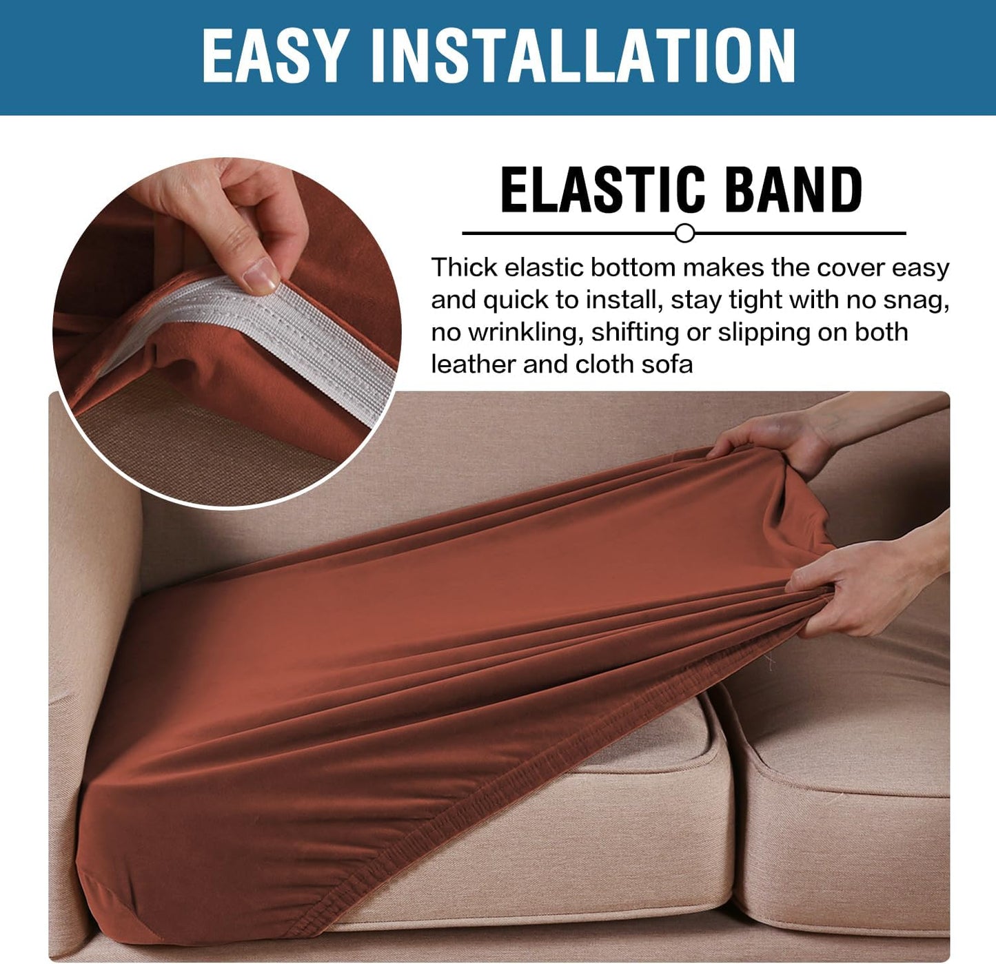 H.VERSAILTEX Velvet Stretch Couch Cushion Cover Plush Cushion Slipcover for Chair Cushion Furniture Protector Seat Cushion Sofa Cover(1 Piece Armchair Cushion Cover, Rust)