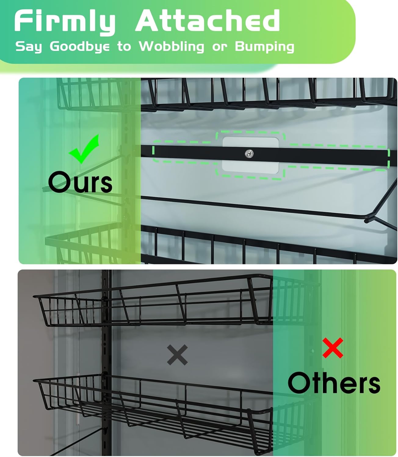 Over The Door Pantry Organizer, Pantry Storage and Organization, 6-Tier Adjustable Hanging Baskets, Metal Wall Mount Spice Rack Seasoning Shelves for Home & Kitchen, Laundry Bathroom - Black