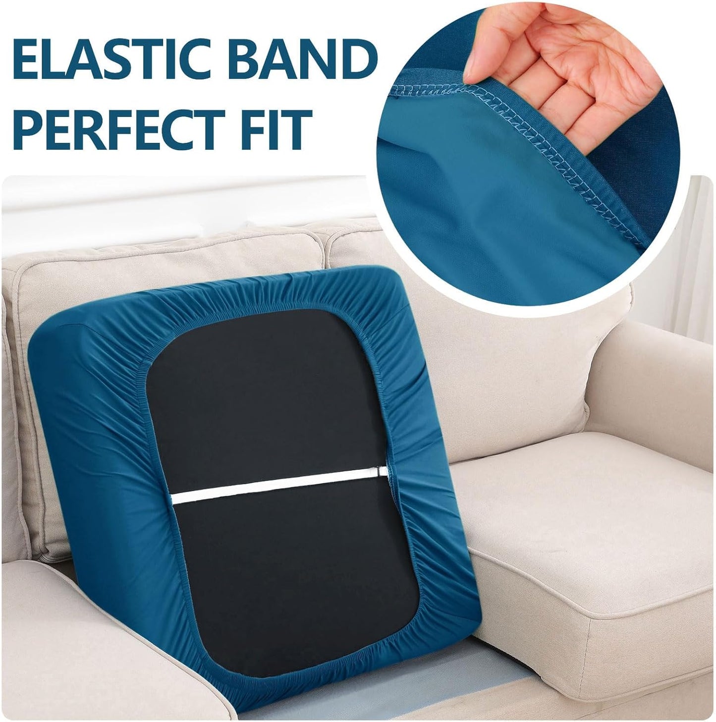 hyha Waterproof Couch Cushion Covers, Stretch Sofa Couch Seat Slipcover for Dog Washable, Non-Slip Waterproof Outdoor Cushion Covers for Patio Furniture Replacement (3 Pieces, Deep Teal)