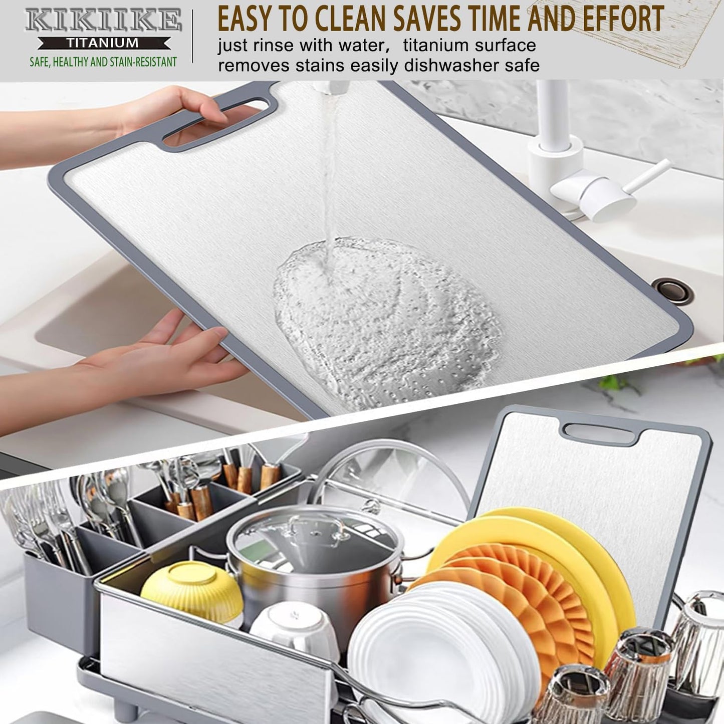 Titanium Cutting Board Double-sided non-slip silicone edging Pure Titanium Cutting Boards for Kitchen - Double-Sided Food-Grade Chopping Board Non-Stick Durable and easy to clean (3-Piece S/M/L)