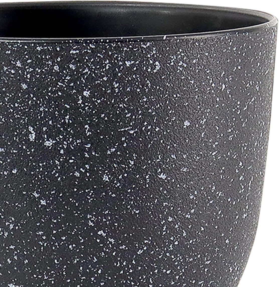 Plant Pots 10/9/8 inch, Set of 3 Modern Decorative Plastic Planters with Drainage Holes and Saucers for Garden House Plants, Flower Pots for Indoor Outdoor Plants, Speckled Black