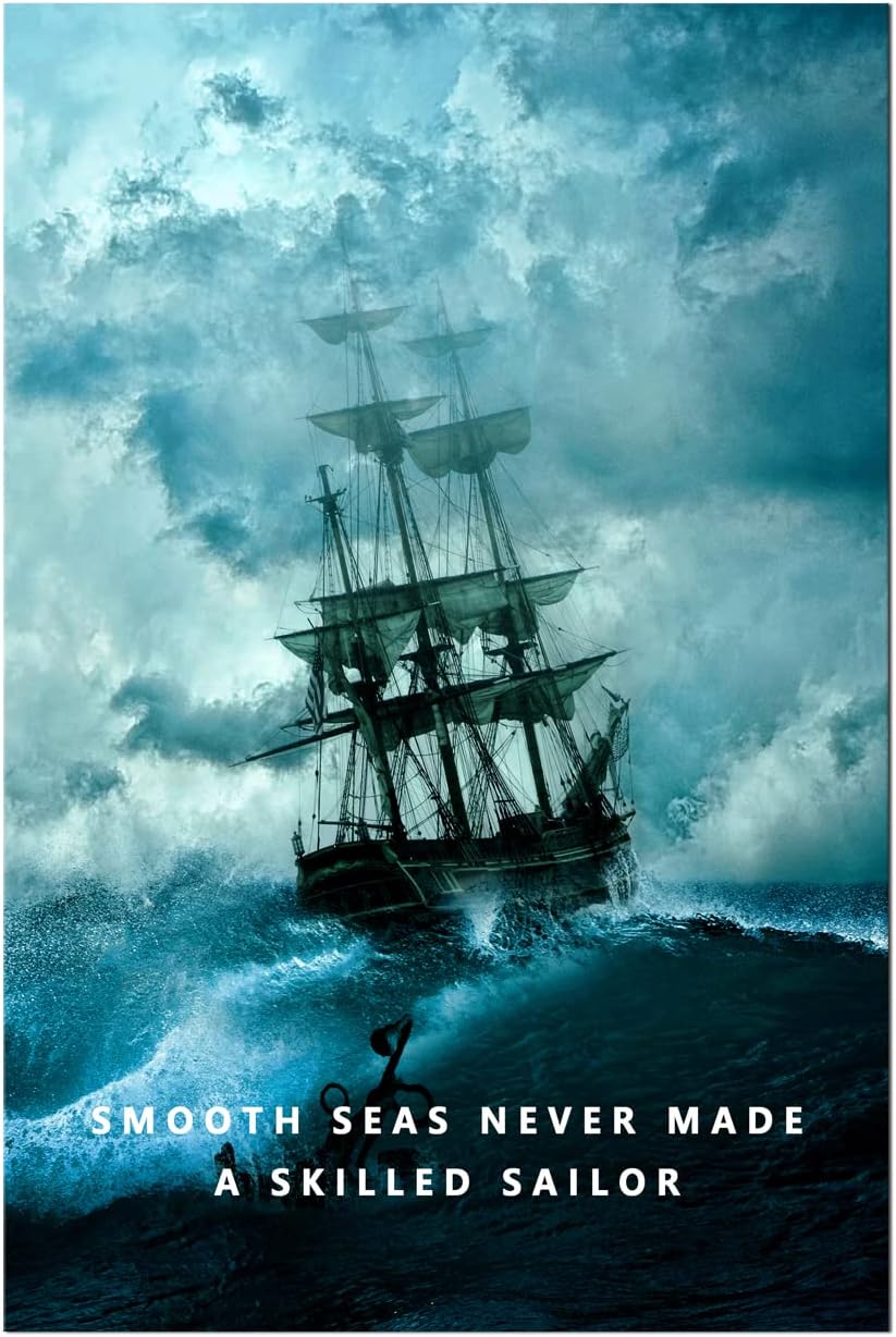 Smooth Seas Never Made A Skilled Sailor Motivational Wall Art Inspirational Canvas Poster Entrepreneur Quote Picture Home Office Decor Painting Framed and Stretched Ready to Hang [24''W x 36''H]