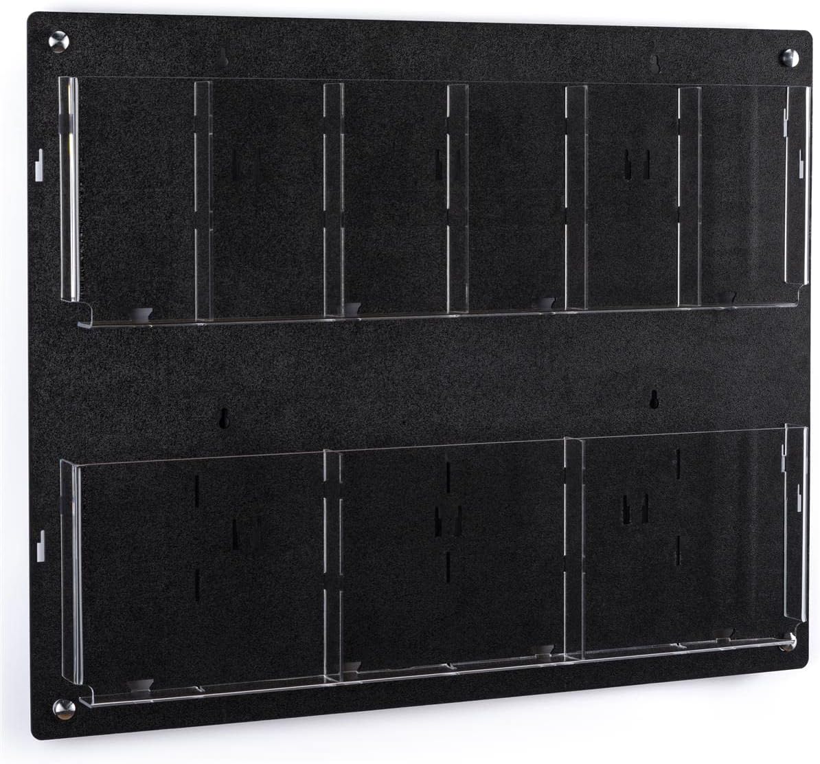 Displays2go Tiered Brochure Rack for Wall, 6-12 Adjustable Pockets, Frameless Acrylic - Black (2RP6BLK)