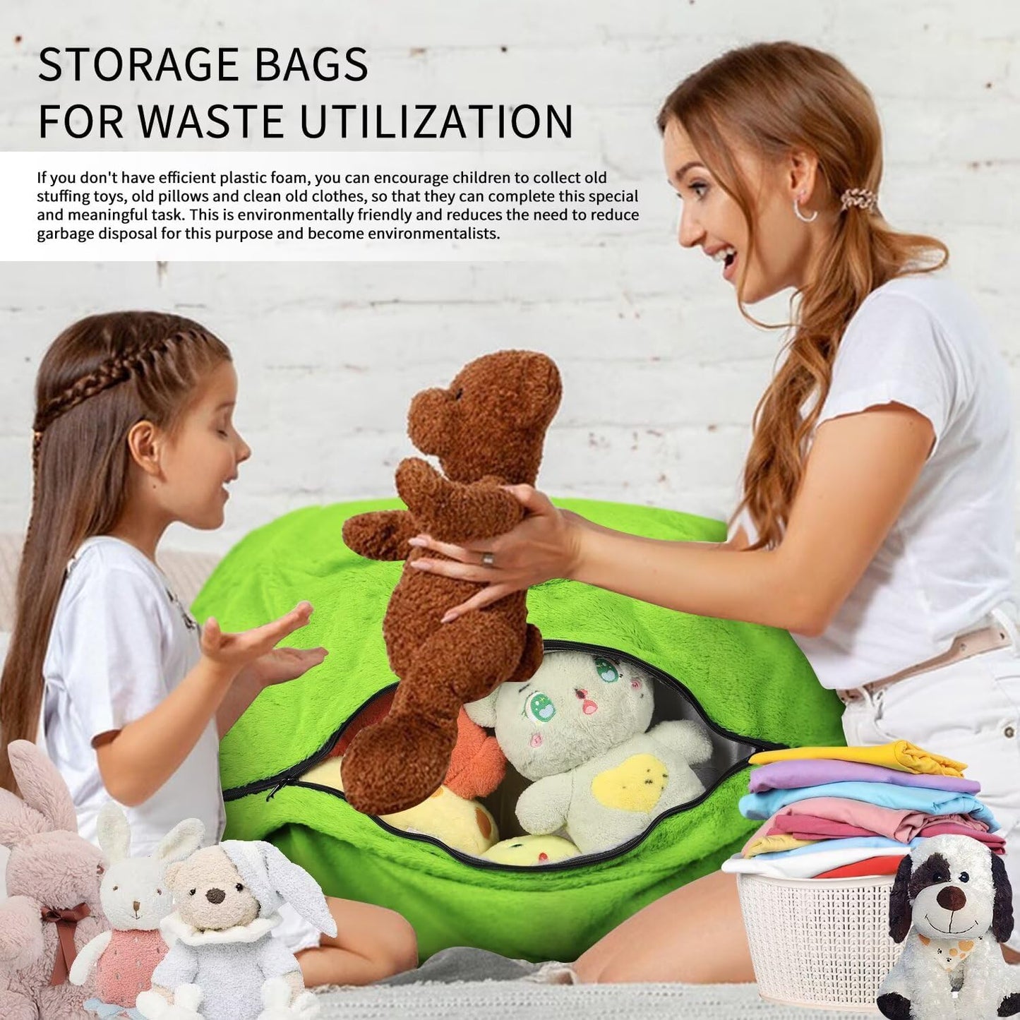 Bean Bag Chair for Adults 5FT,Soft Removable Cover for Teens/Girls Bedroom,Fluffy Giant Round Floor Beanbag Lounger Chairs (No Filler,Green)