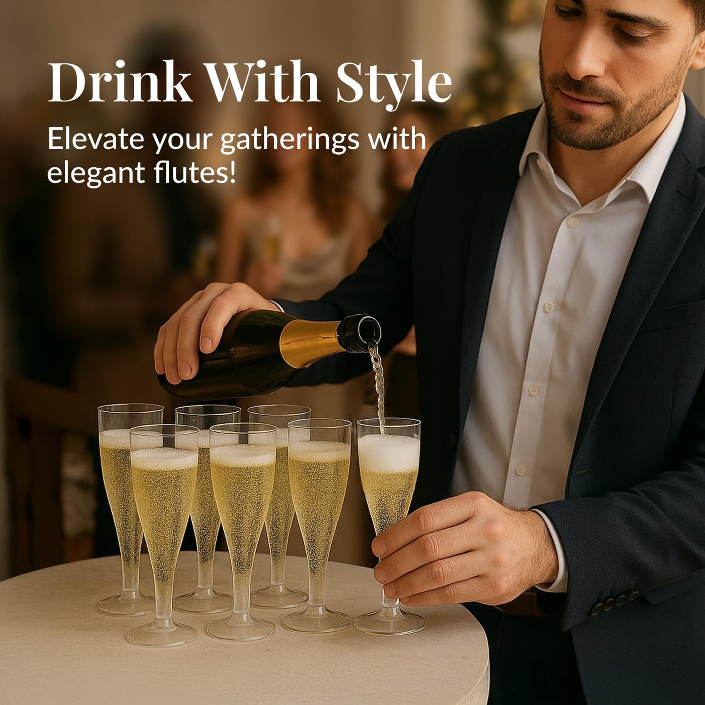 Prestee 100 Pack Clear Plastic Champagne Flutes - 4.5 oz Durable Disposable Champagne Glasses for Parties, Weddings, Toasting and Large Celebrations - Elegant Wine Glasses Stemware for Easy Cleanup