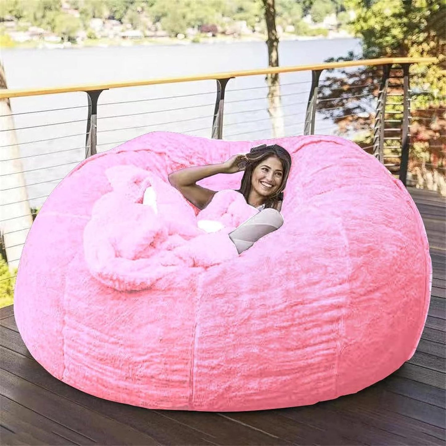 Big Huge Giant Bean Bag Chair for Adults, (No Filler) Bean Bag Chairs in Multiple Sizes and Colors Giant Foam-Filling Required- Machine Washable Covers, Double Stitched Seams (Pink,7FT)