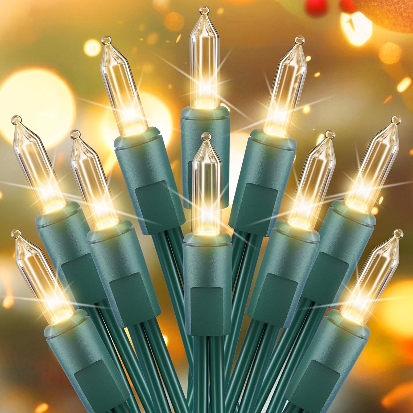 4Pack Christmas String Lights 50 Count 12 Feet Incandescent Bulb Mini Lights for Indoor Xmas Tree Garland Birthday Wedding Party Festival Decoration, Green Wire