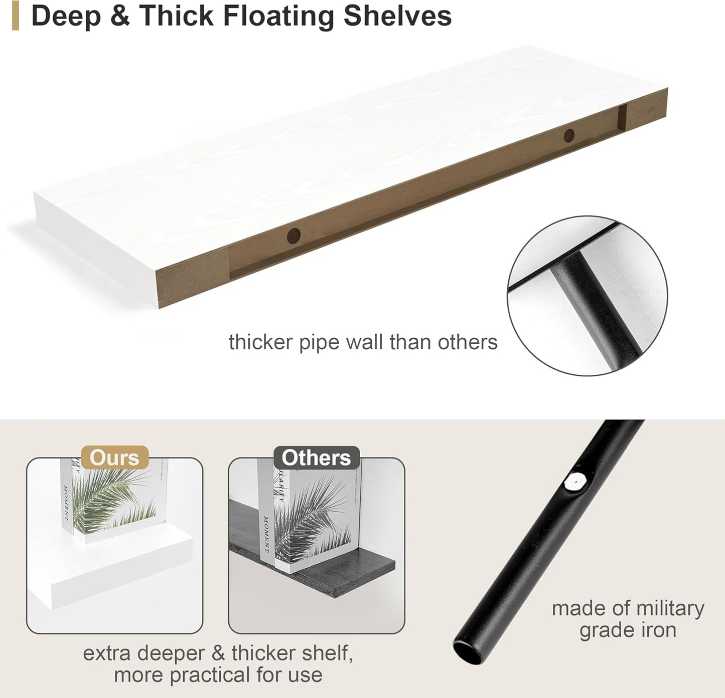 Heimlove White Bathroom Shelves Floating Shelves for Wall Shelf Over Toilet Long Wall Mounted Modern Farmhouse,48 x 12 Shelves with Invisible Brackets for Living Room, Kitchen, Bedroom