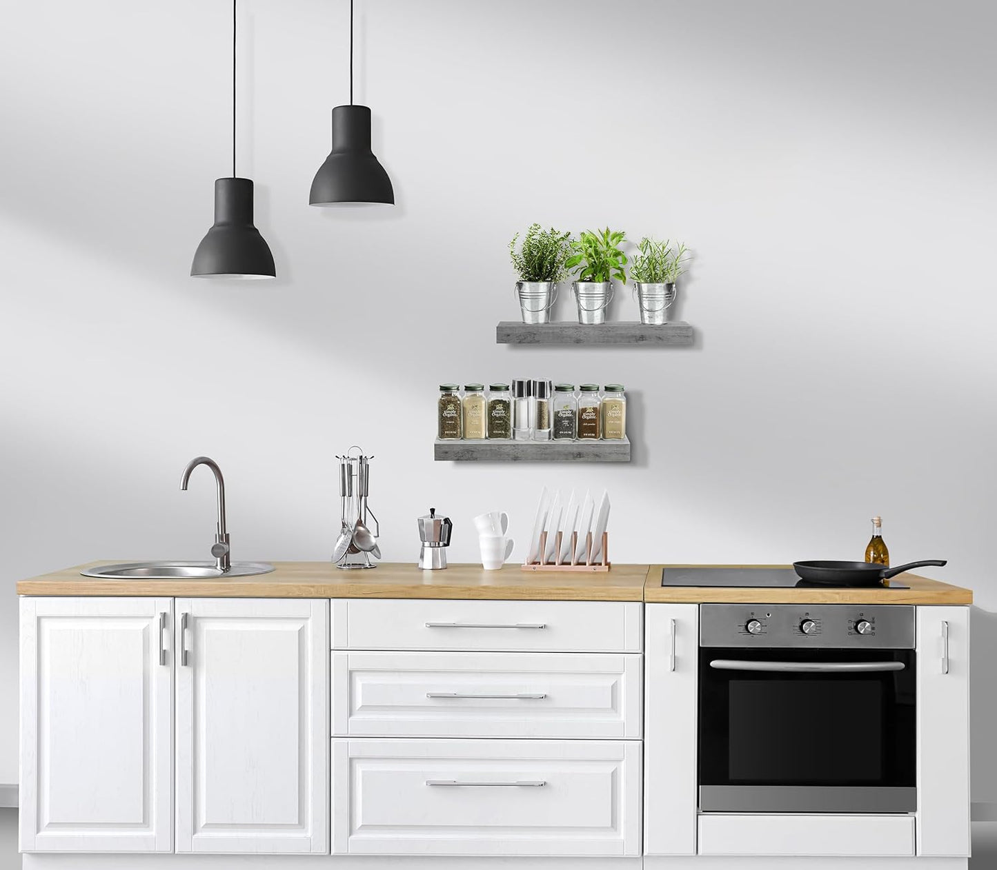 Sorbus Floating Shelves for Wall, Bathroom Shelves Wall Mounted for Kitchen, Bedroom, Bathroom Storage Over Toilet, Hanging Book Shelf for Wall Home Decor Living Room (Gray, 2 Pack)