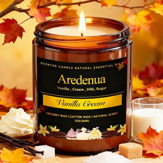 Vanilla Cream Candle – Soy Scented Candle for Home, Relaxation & Stress Relief, Clean Long Lasting Burn, Aromatherapy Candle for Women & Men, Sweet Cozy Vanilla Gift