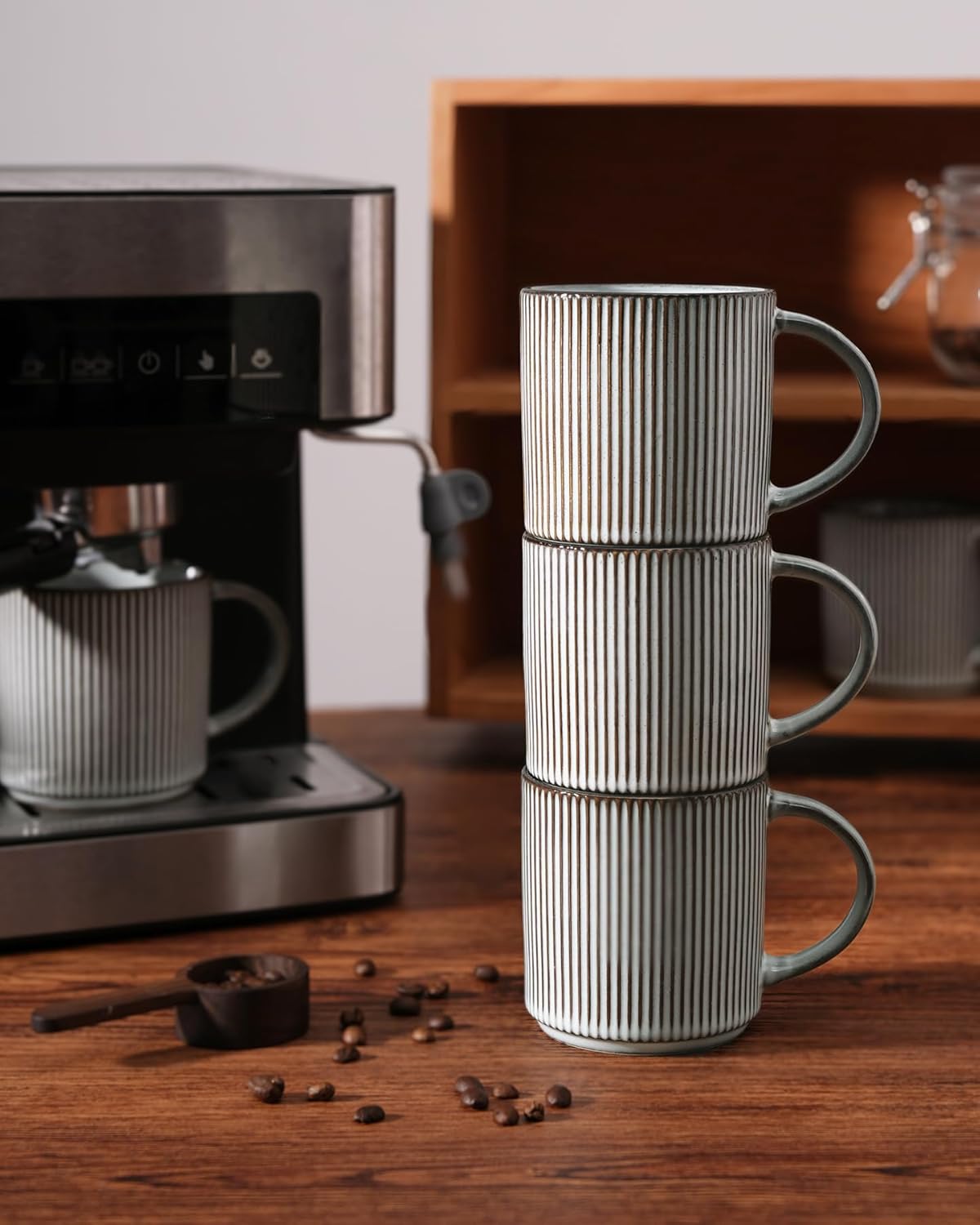 famiware Coffee Mug Set for 4, Star 12 oz Catering Mugs Cup Set with Handle for Coffee, Tea, Cocoa, Milk - Ceramic Stoneware Drinkware Set, Smoky Blue