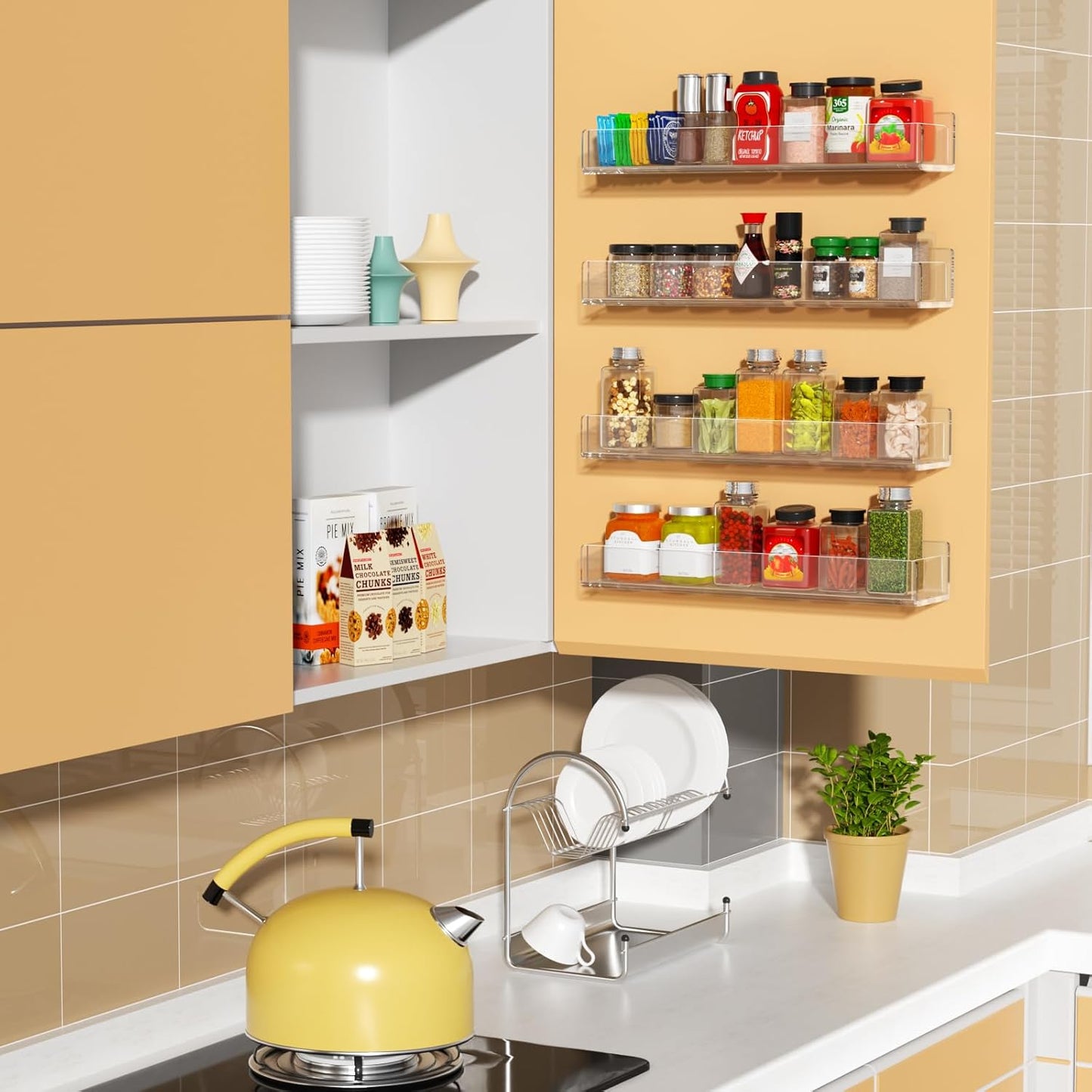 NIUBEE Wall Mounted Spice Rack Organizer,3 Pack Clear Acrylic Spice Shelf Storage Holder,Hanging Seasoning Rack Organizer for Wall Kitchen Pantry Cabinet Door
