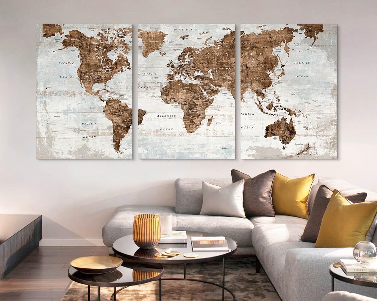 Living Room Pictures Wall Decor Large Wall Art for Home Office Artwork Vintage Old Maps for Wall Giant Oversized Art Prints Inspirational Brown Paintings