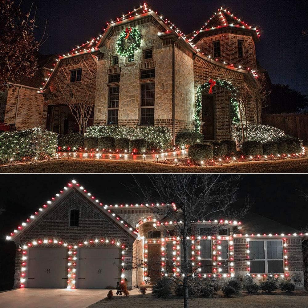 Brizled Red & White C5 Christmas Lights, 33ft 100 LED Christmas tree Lights, Connectable 120V UL Certified Faceted Christmas Lights Outdoor Indoor Xmas Lights for Christmas Tree Party Roof Decoration