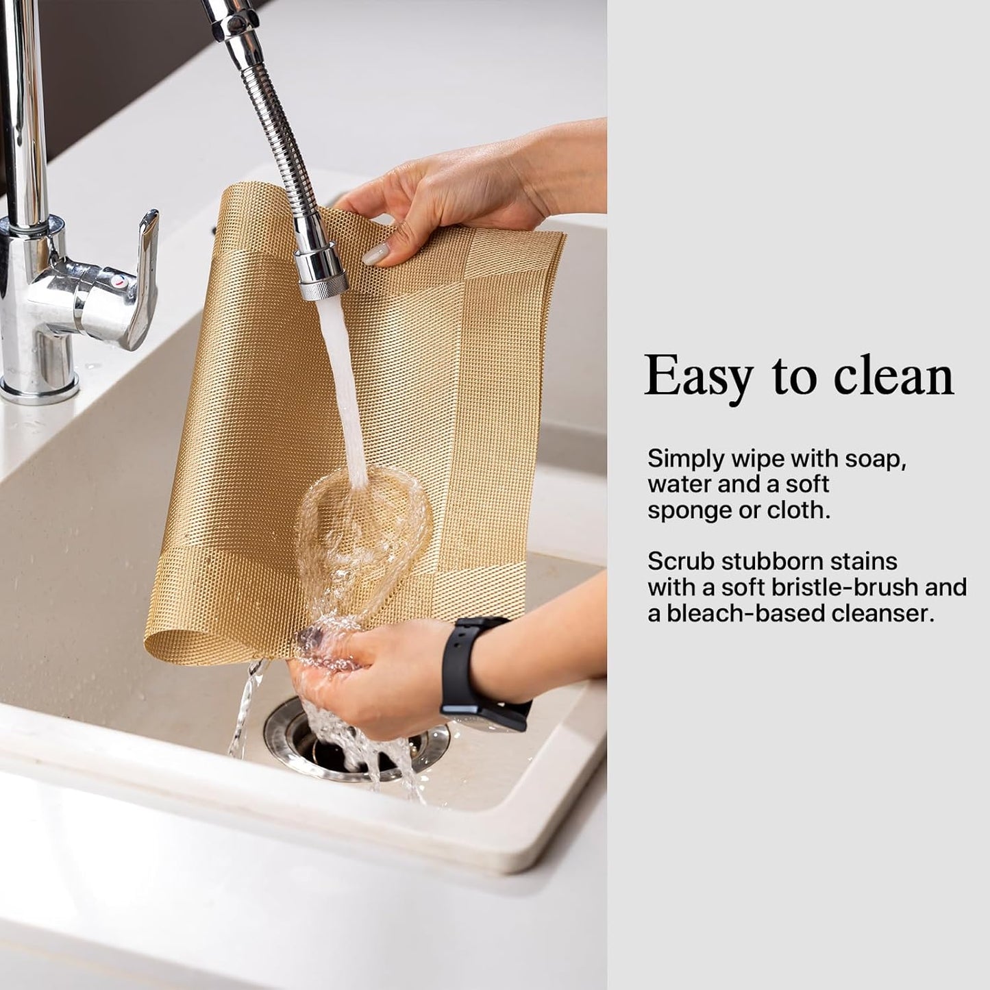 Placemats Set of 4 - Easy Clean Woven Vinyl Placemats for Dining Table, Indoor/Outdoor Place Mats, Washable PVC Table Mats（Gold Cube）