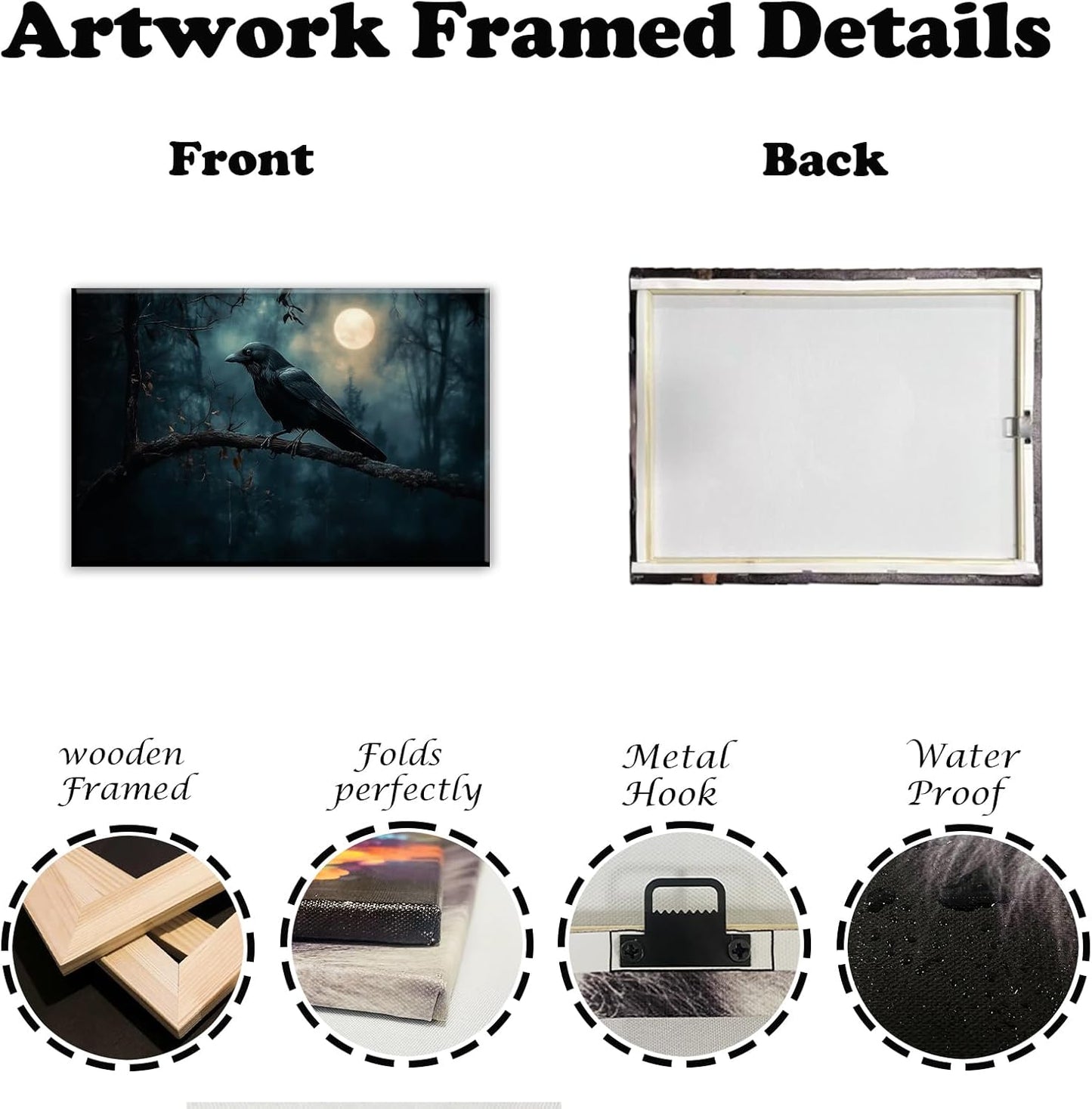 Crow Picture Wall Art Black Crow Canvas Prints Vintage Halloween Decoration Gothic Raven Art Poster Dark Academia Spooky Painting Horror Picture Home Decor(Artwork-2,20"x30")