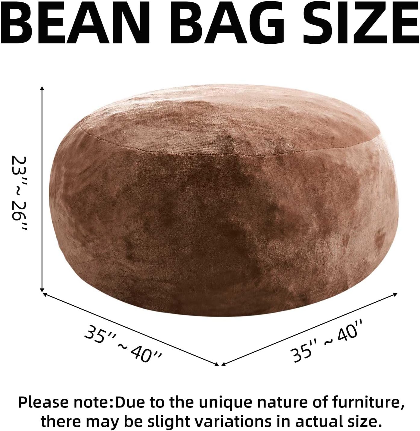 Bean Bag Chair 3Ft, Memory Foam Filled, Large Beanbag Chairs for Adults and Teens, Soft Sofa with Removable Flannel Cover, Round Couch for Living Room Bedroom College Dorm (Coffee, 3FT-36×36"×24")