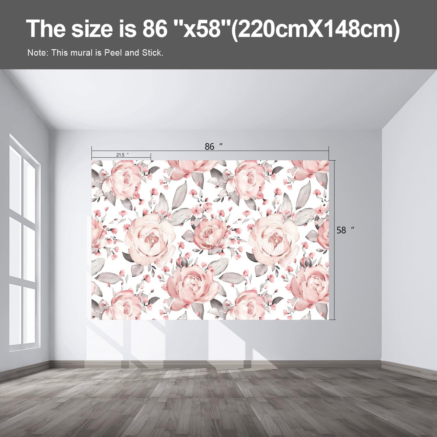 Pink Floral Wall murals Peel and Stick Flowers Wallpaper for Bedroom Living Room - 58"x86"