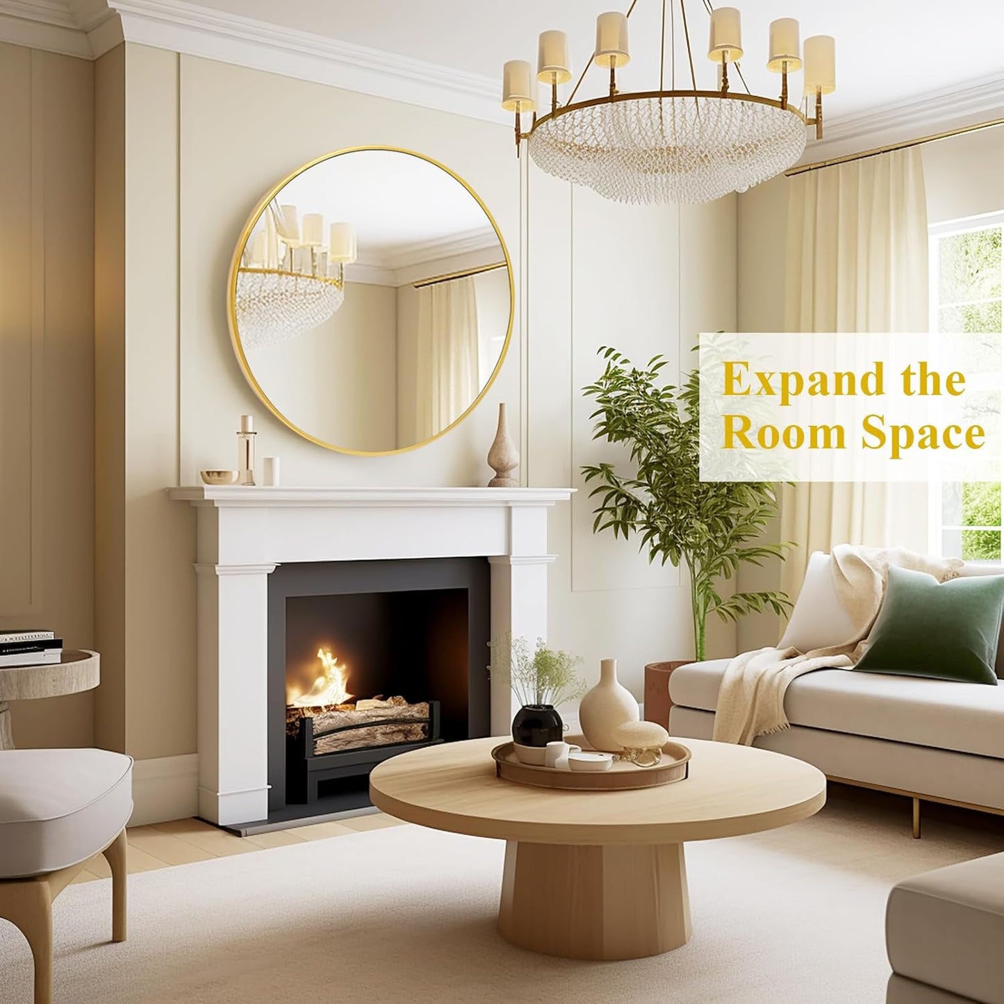 Fabuday Gold Circle Mirror for Bathroom - 24 Inch Golden Framed Round Mirror for Wall Decor, Living Room, Bedroom, Entryway Circular Mirrors