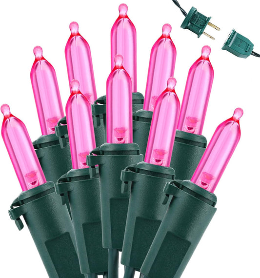 Brizled Pink Christmas Lights, 33ft 100 LED String Lights, Decorative Xmas Tree Light 120V UL Certified Connectable Christmas String Light Pink Mini Lighting for Indoor & Outdoor Wedding Room Party