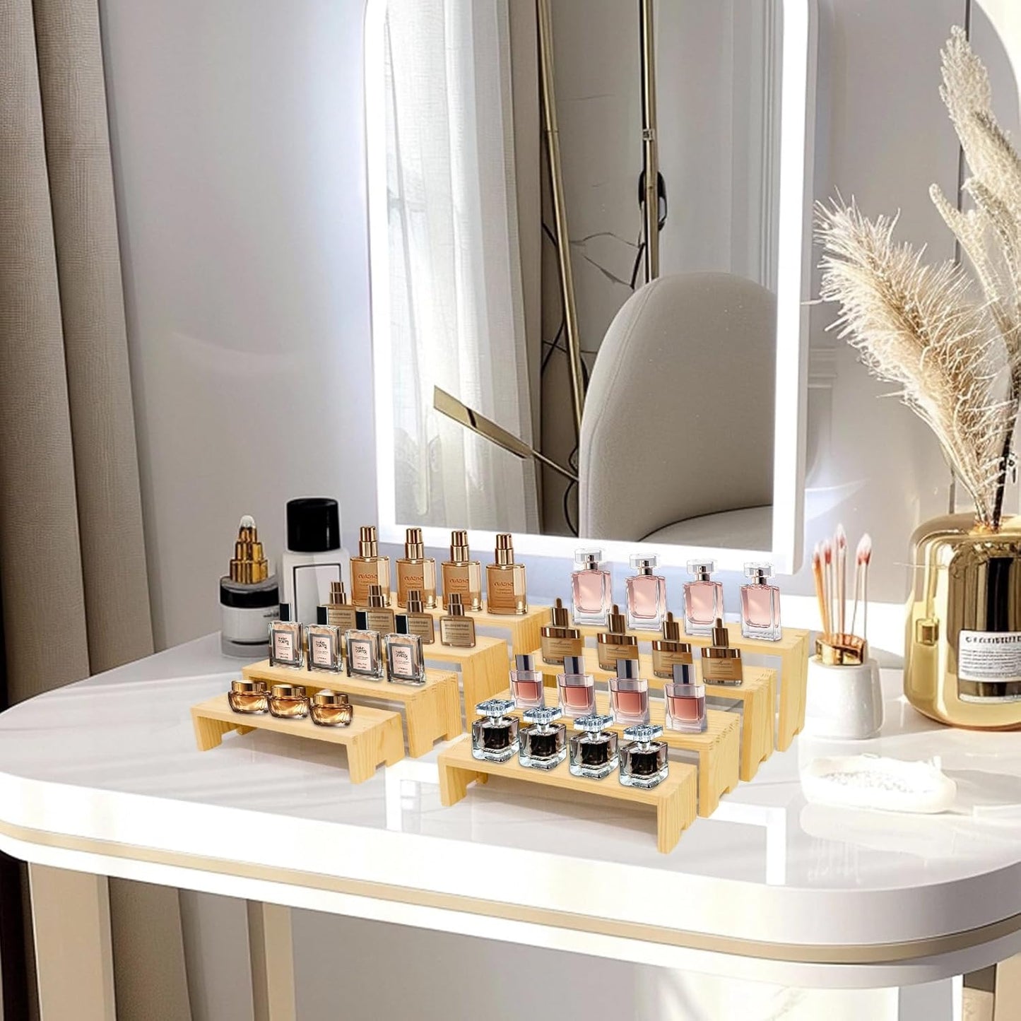 Large Display Wood Risers Wooden Stand 8 Tier Wood Racks Decorative Rectangular, 2 Set 8 Pieces Cupcake Stands Cologne Perfume Organizer Dessert Showcase Items(nature)