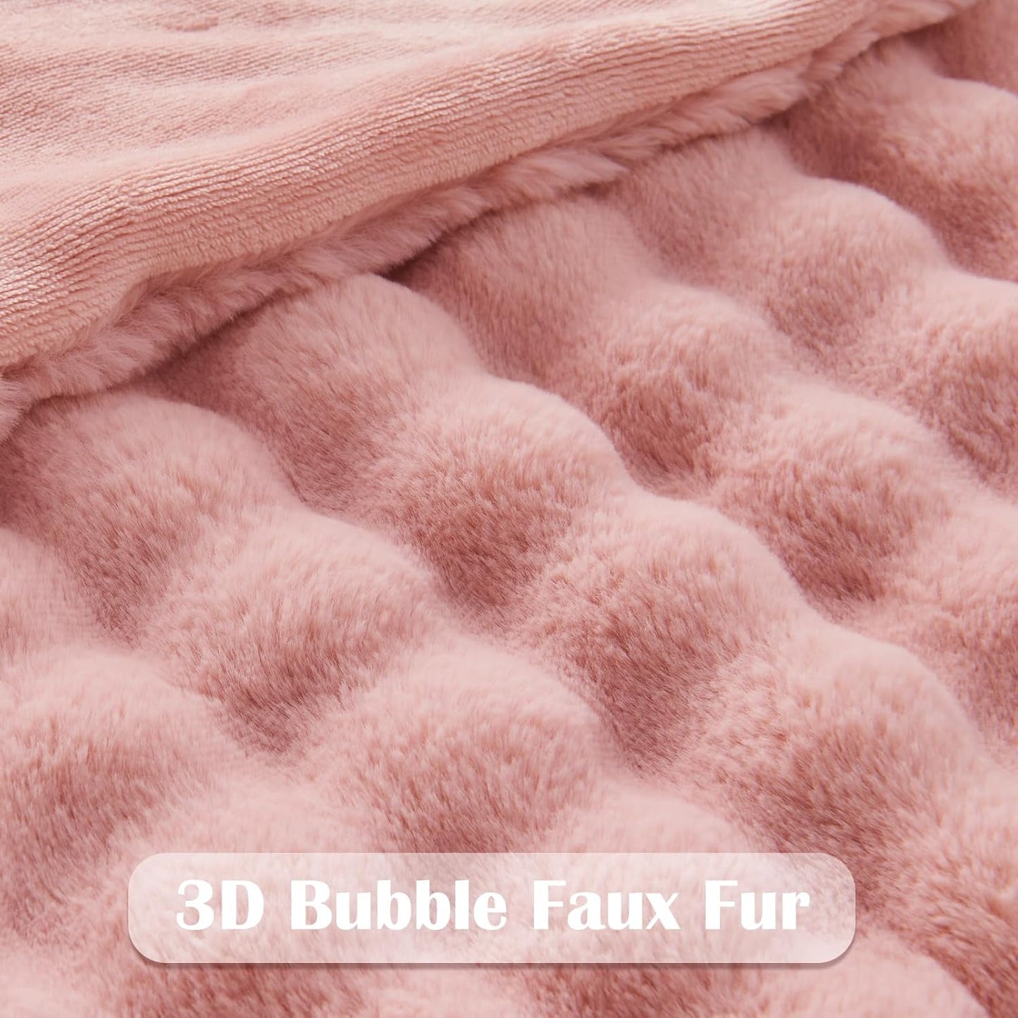 NEWCOSPLAY Faux Fur Queen Blanket Pink Bubble Blanket Thick Warm Soft for Couch Sofa Bed 550GSM (Pink, Queen(90"x90"))