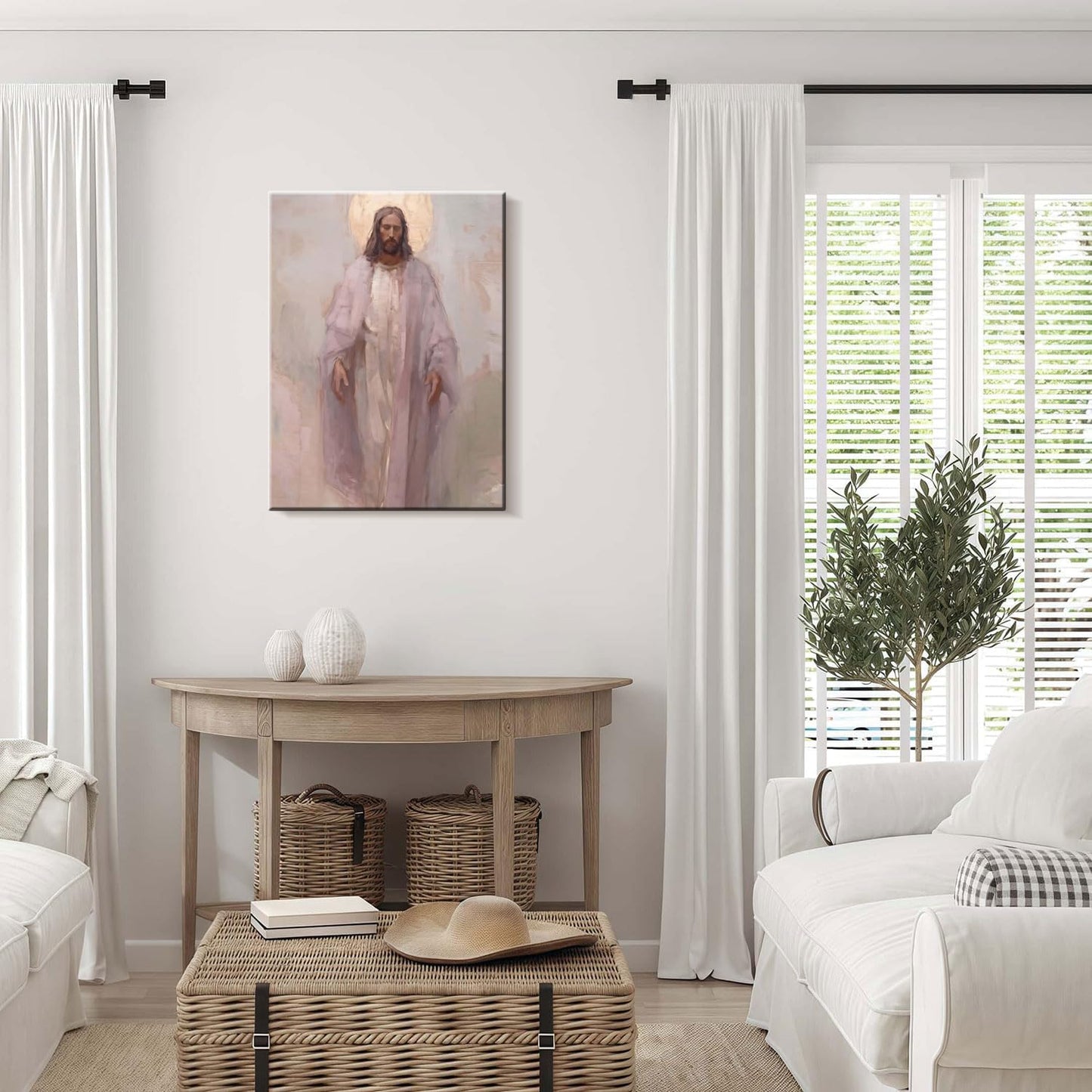 Framed Jesus Christ Christian Wall Art Decor Canvas Print Wall Painting Canvas Poster Picture Faith Religious Artwork for Living Room Bedroom Church Gallery Decor 16x24 Inch Ready to Hang