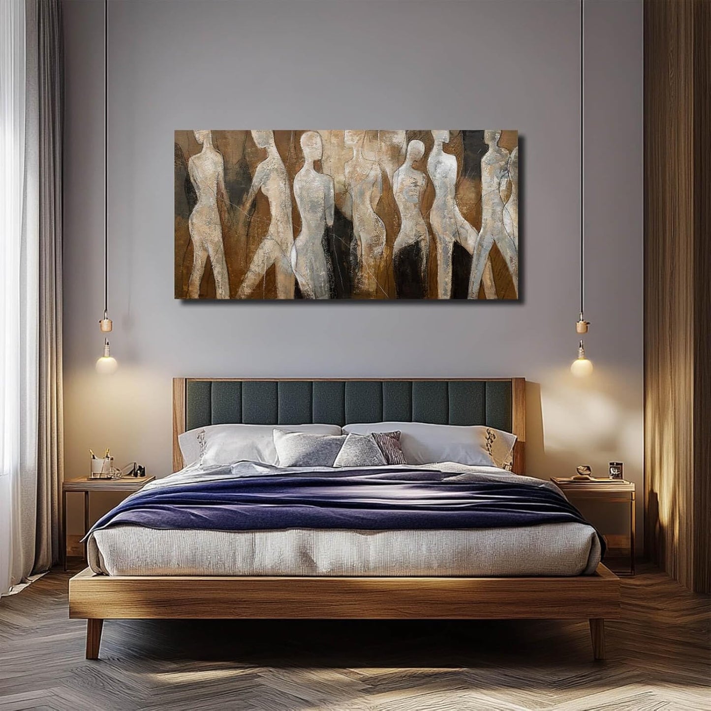 CHUDANHAO Modern Abstract Art White and Brown Figure Artwork for Walls Black Line Canvas Prints for Dining Room Office Home Wall Decor 24x48 Inch