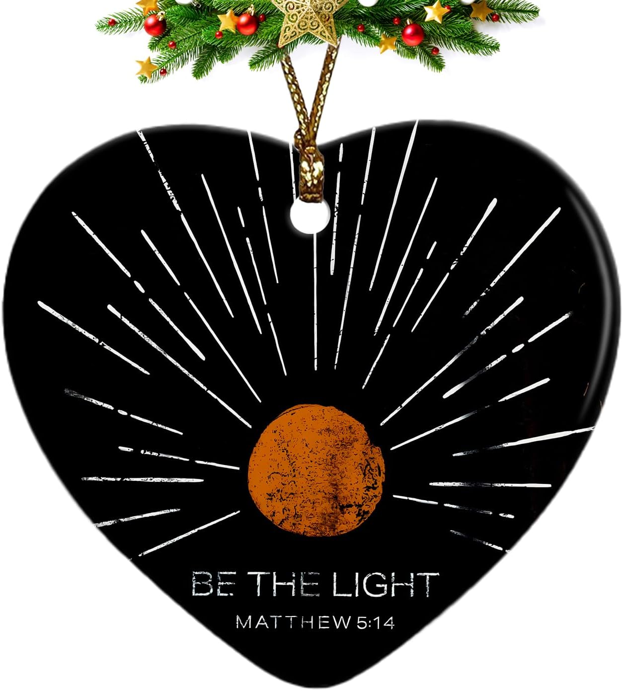 Christian Ornaments, Boho Sun Sunshine Be The Light Scripture Religious Ceramic Ornament Heart Keepsake Decorations, Christian Gifts for Women Teen Girls