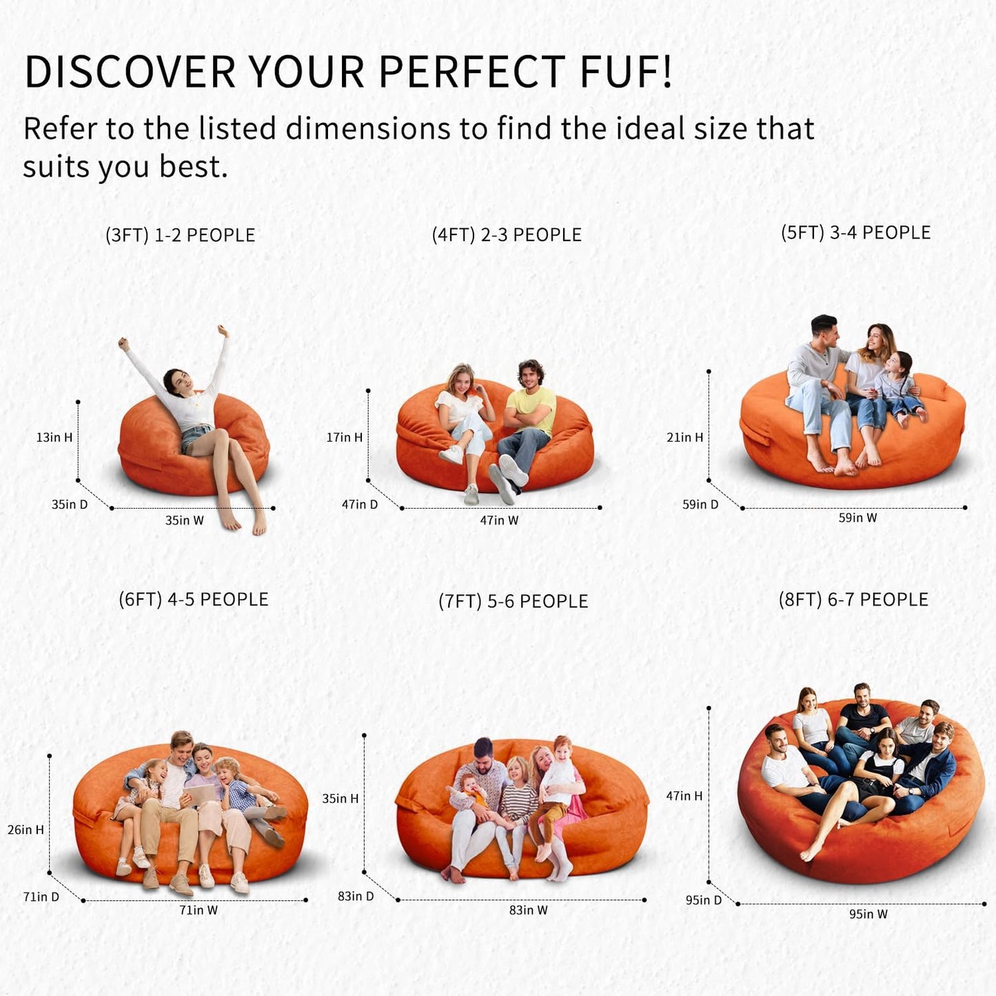 Bean Bag Chair for Adults 6FT,Soft Removable Cover for Teens/Girls Bedroom,Fluffy Giant Round Floor Beanbag Lounger Chairs (No Filler,Orange)