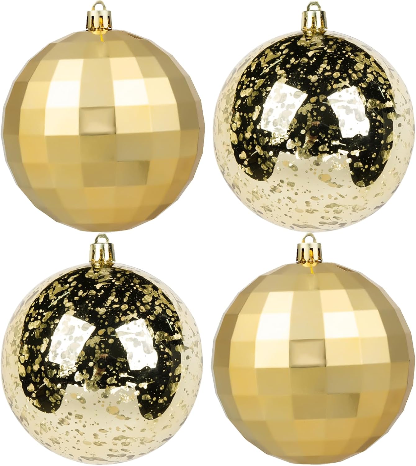 XmasExp Large Christmas Ball Ornaments,4pcs Gold Giant Shatterproof Plastic Hanging Mercury Xmas Ball Decorations Christmas Tree Ornaments (Gold, 4")